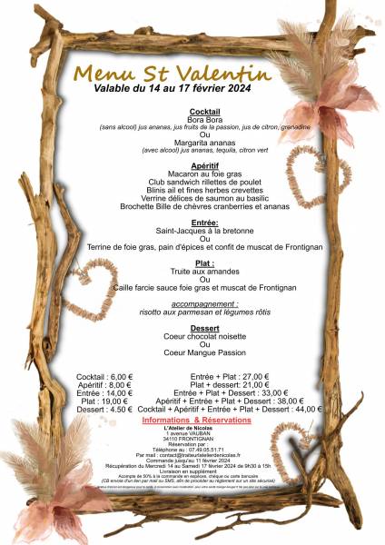 Menu Saint-Valentin à Emporter